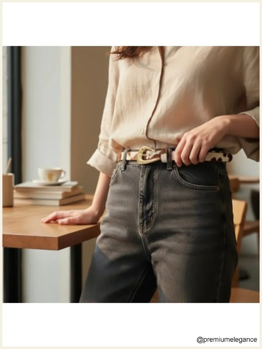 Cow Print PU Leather Skinny Belt with Metal Buckle Western Cowgirl Y2K Style
